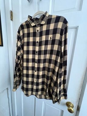 Polo Ralph Lauren Black and Cream Plaid Flannel Shirt